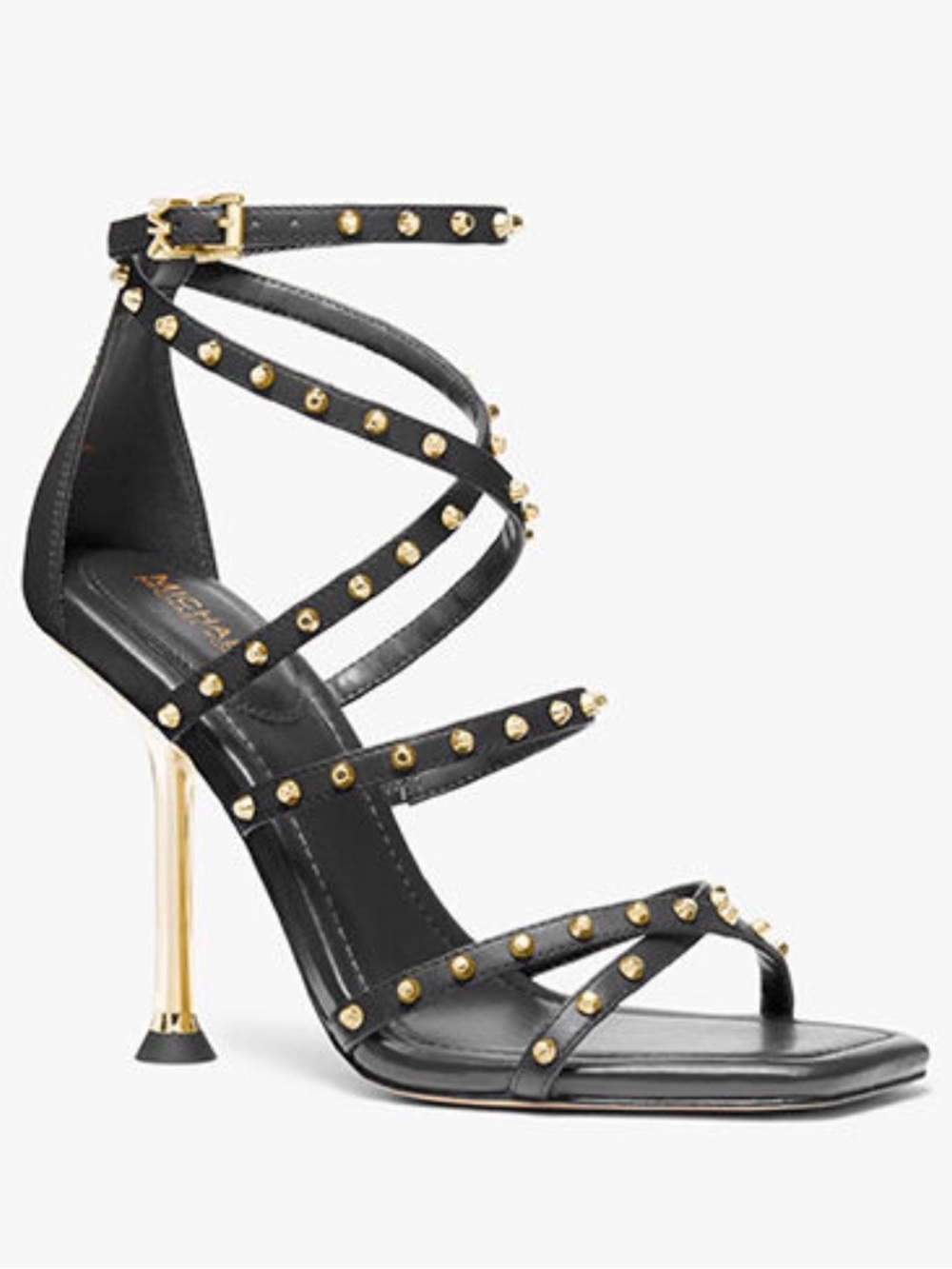 Black Studded Strappy High Heel Sandals - Designer
